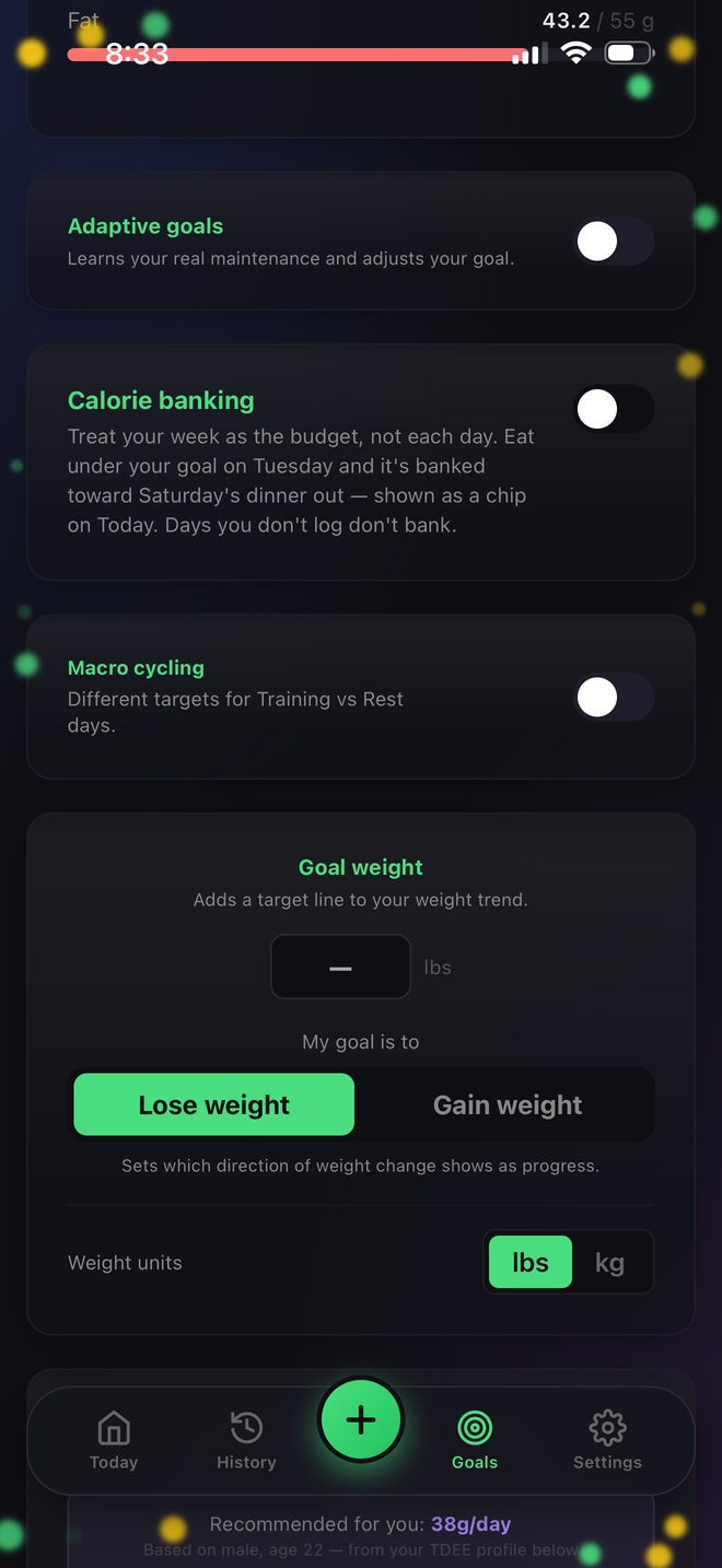 Adaptive goals and calorie banking