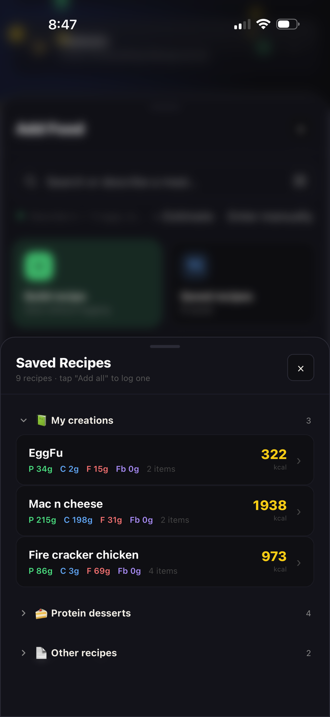 Saved recipes with cookbooks